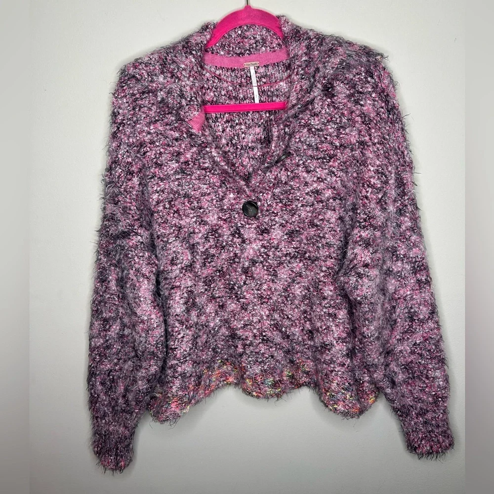 Free People Stellar Pullover Knit Sweater Shocking Pink Cozy Warm Size Small